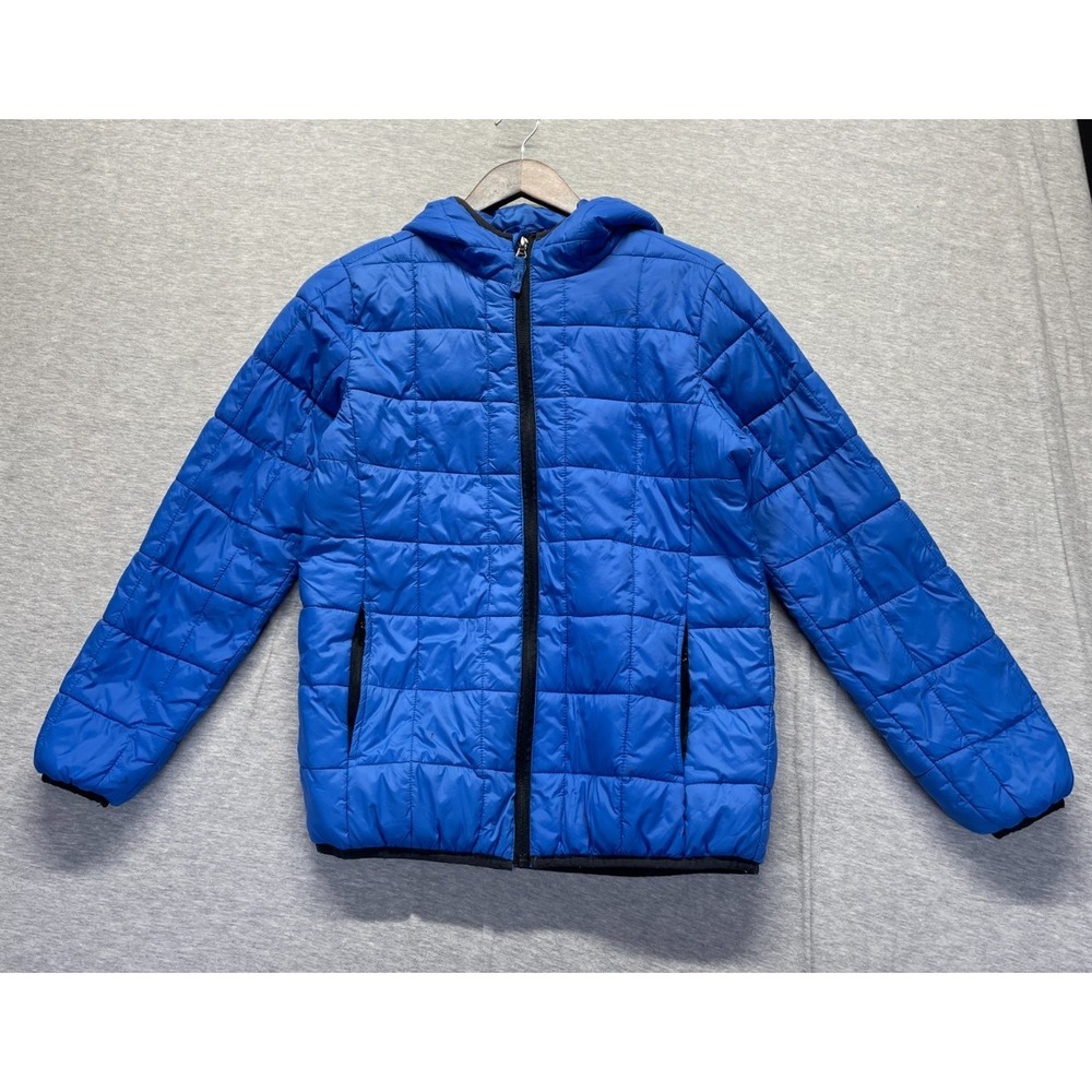 Arizona Jean Co Puffer Jacket Boys L (14/16) Blue Black Contrast Trim Full Zip